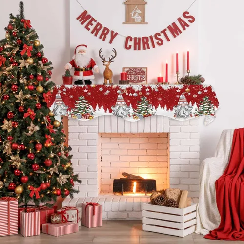 Vista 5 de Bufanda roja de gnomos de Navidad, decoración de chimenea para sala de estar, bolas de árbol de Navidad, copo de nieve de invierno, chimenea