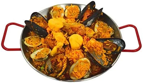 Vista 2 de SUNRISE Kitchen Supply - Paellera de acero inoxidable con mango rojo (8 pulgadas)