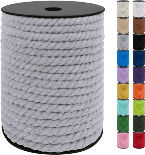Vista 45 de JeogYong Cordón de algodón de 10mm, 22.86 metros de cuerda natural para macramé, hilo de 3 hebras torcido, cuerda para macramé para manualidades