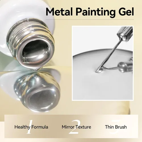 Vista 3 de MIZHSE Revestimiento de gel metálico para uñas, dorado y plateado, 4 colores, línea de dibujo de araña pintada en gel de espejo 3D, pintura