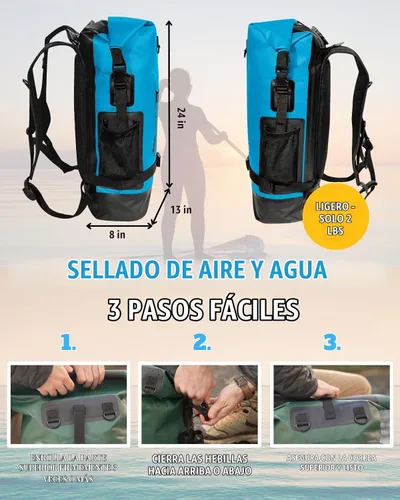Vista 7 de TACTIKO Mochila resistente 100% impermeable, bolsas secas enrollables para kayak, senderismo, campamento, supervivencia
