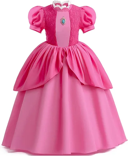 Vista 2 de JingDan Super Bros - Disfraz de princesa melocotón, vestidos de princesa para niñas, disfraz de Halloween para niñas pequeñas, 2-10T