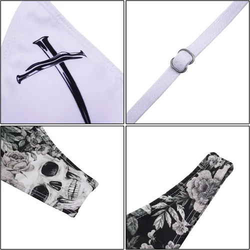 Vista 58 de AIBEARTY Traje de baño de dos piezas con estampado de calaveras para mujer, conjunto de bikini triangular de corte alto para fiesta, festival