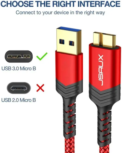 Vista 3 de JSAUX Cable de disco duro [2 unidades, 0.3M+1M] USB 3.0 A a Micro B, cable de nailon compatible con discos duros externos portátiles, WD Elements