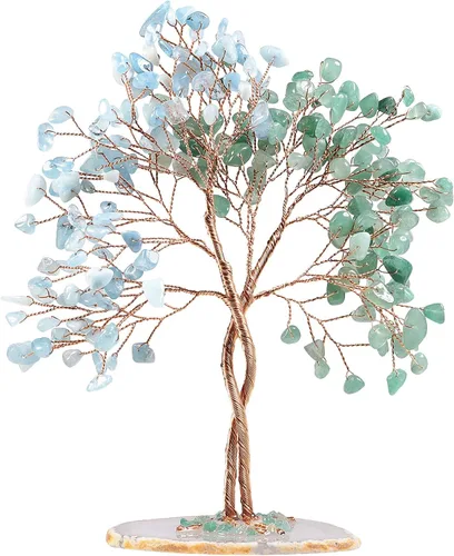 Vista 11 de Nupuyai Árbol de dinero hecho a mano de buena suerte con base de ágata en rodajas de ágata, piedra de cristal de energía curativa, árbol bonsái