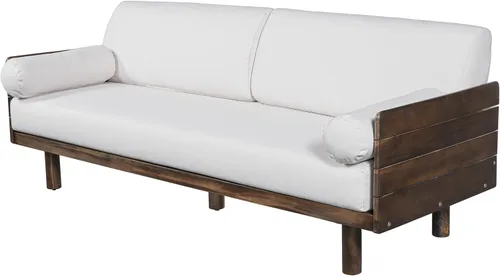 Vista 6 de Christopher Knight Home Sofá de patio de madera de acacia para exteriores, sofá de 3 asientos para exteriores con cojines y almohadas extraíbles