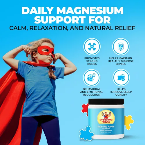 Vista 3 de My Spectrum Heroes Calm Magnesium Powder - Mezcla suave de bebida de glicinato de magnesio para relajación, apoyo al sueño, salud digestiva y alivio