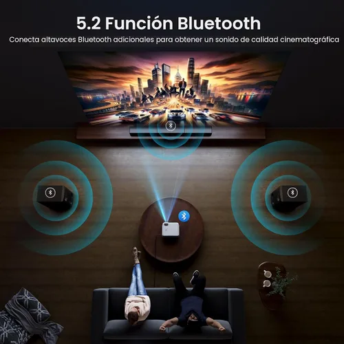 Vista 7 de HAPPRUN Proyector Native 1080P, proyector de cine en casa Bluetooth con altavoz integrado, compatible con teléfono inteligente, HDMI, Fire Stick