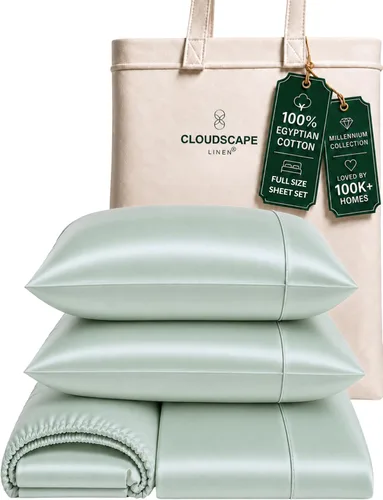 Vista 54 de Cloud Scape Linen - Juego de sábanas de algodón egipcio de doble capa, tamaño individual, tejido de satén de fibra larga, juego de 3 piezas, ropa