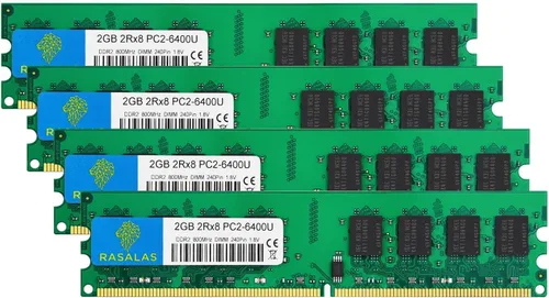 Vista 9 de Rasalas DDR2 4 GB Kit (2 x 2 GB) PC2-5300 667MHz RAM - PC2-5300U Udimm 2RX8 1.8V CL5 240 pines no ECC memoria de computadora de escritorio sin búfer