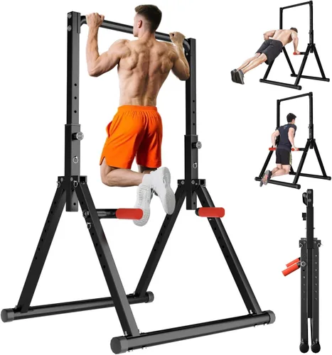 Vista 12 de WATBKHE Power Tower Pull Up Dip Station Foldable, Pull Up Bar Station Adjustable, Multi-Function Home Gym, Strength Training Fitness Equipment