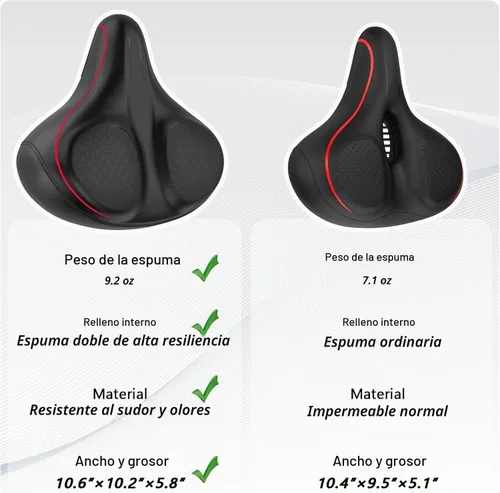 Vista 4 de Asiento de bicicleta de gran tamaño, cómodo sillín de bicicleta, diseño de ranura media, espuma viscoelástica de 2.95 pulgadas de grosor, ajuste Rojo
