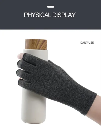 Vista 5 de Guantes de compresión sin dedos para mujeres y hombres, alivio del dolor del túnel carpiano, ciclismo, mecanografía, guantes de artritis, Negro -, M