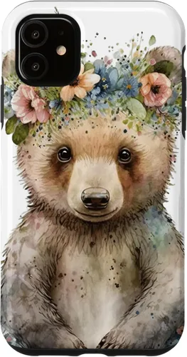 Vista 8 de iPhone 16 Brown Bear Boho Woodland Animal Floral Case