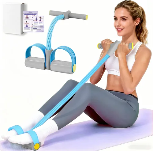Vista 10 de Pedal Resistance Band with Handle, Upgraded 6-Tube Exercise Bands Negro y Púrpura