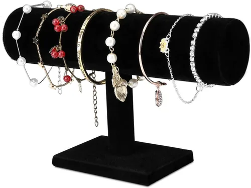 Vista 9 de ARTIBETTER Torre de exhibición para soporte de barra en T de estante negro, soportes para joyería de nivel simple, organizador desmontable negro