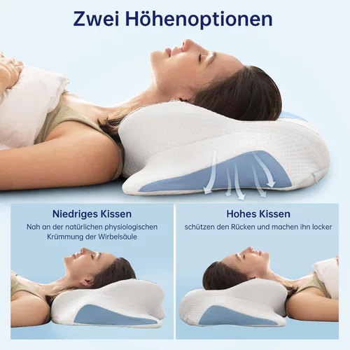 Vista 3 de Almohada cervical para el cuello, almohada ergonómica de espuma viscoelástica, diseño ortopédico para personas que duermen de lado, espalda y boca