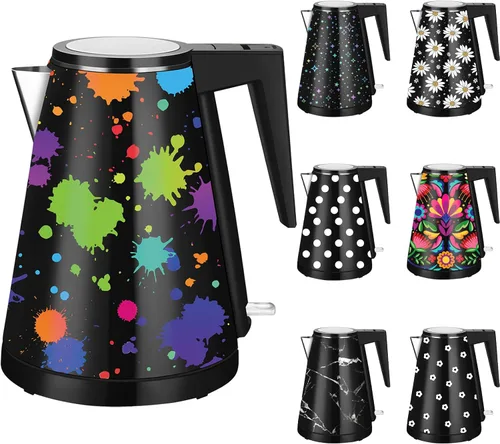 Vista 8 de Hervidor de agua interior de acero inoxidable de doble pared de 1.2L, inalámbrico, 1000 W de ebullición rápida con luz LED, cafetera y tetera