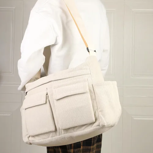 Vista 6 de Bolso bandolera grande de pana para mujereshombres, bolso escolar tipo hobo