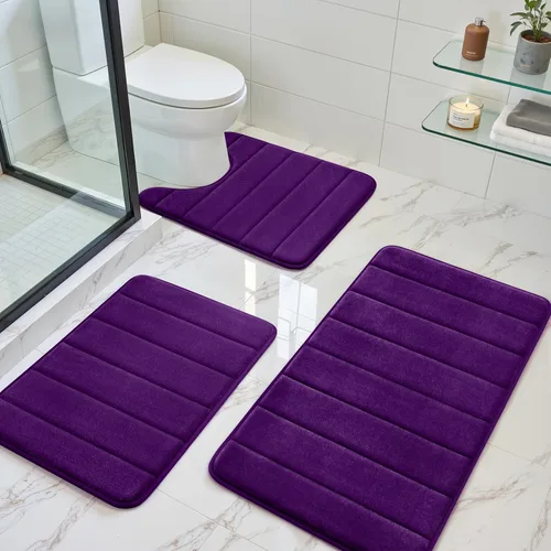 Vista 25 de BYSURE Juego de 3 tapetes de baño de espuma viscoelástica color beige, antideslizantes, extra suaves, absorbentes, lavables a máquina y secos