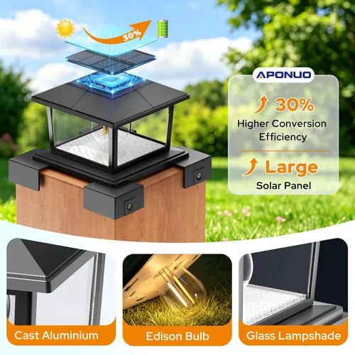 Vista 5 de APONUO Luces solares de aluminio 4x4 5x5 6x6, IP65 impermeables Negro