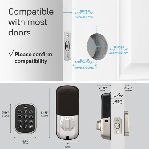 Vista 2 de Yale Security Cerradura de Pestillo con Teclado sin Llave - Desbloquea Usando tu Código de Entrada - Sin aplicación o conectividad - Gamuza Negra