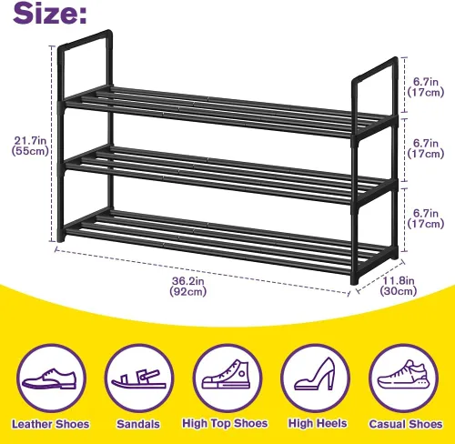 Vista 3 de Zapatero – Organizador de zapatos de metal – Estante apilable de almacenamiento de zapatos para entrada, armario, baño 11.8 in de profundidad x 36.2