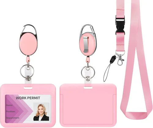 Vista 18 de Soporte retráctil para tarjetas de identificación con cordón separable, carrete de credencial resistente, llavero desmontable, soporte para tarjetas