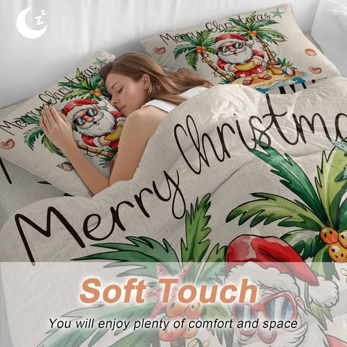 Vista 4 de Juego de funda de edredón de Papá Noel de Navidad, tamaño individual, edredón de microfibra suave, edredón de cama con estampado + funda con sábana