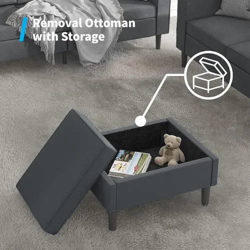 Vista 3 de Mjkone - Sofá seccional convertible, sofá en forma de L con otomana de almacenamiento, sofás para sala de estar, muebles de sala de estar, adecuado