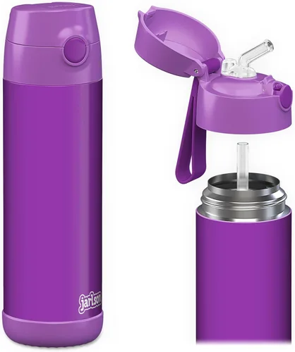Vista 40 de Jarlson® CHARLI - Botella de agua para niños [12 onzas], botella térmica de acero inoxidable con pajilla, botella de agua aislada a prueba