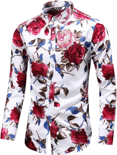 Vista 3 de Camisa de vestir hawaiana con botones y estampado floral para hombre