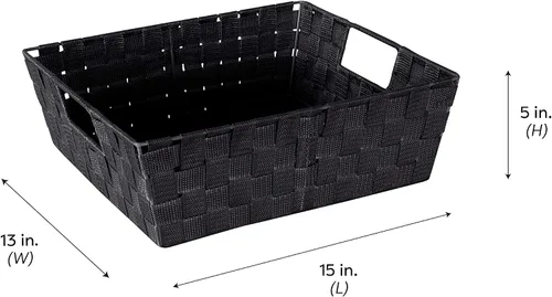 Vista 7 de Simplify Cesta rectangular de acero aleado de 15 x 13 x 5 pulgadas con 2 asas de transporte integradas, color negro