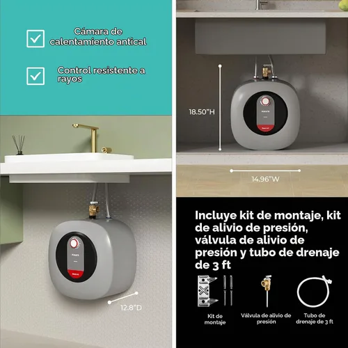 Vista 3 de FOGATTI Calentador de agua eléctrico con tanque pequeño, punto de uso