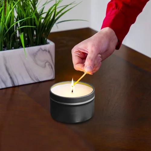 Vista 4 de Latas vacías de metal para velas, 18 piezas, 4 onzas, necesidades de fabricación de velas de bricolaje (negro)