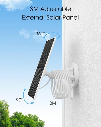 Vista 5 de ANRAN Panel solar de 3 W con cable Micro USB de 3 m y puerto Tipo-C, compatible con cámaras de seguridad CCTV con batería recargable, impermeable
