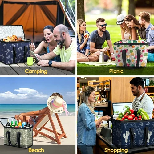 Vista 7 de BeeGreen Bolsa térmica térmica suave para comestibles, compras, playa, viajes, almuerzo, plegable, a prueba de fugas, enfriadores de hielo grandes