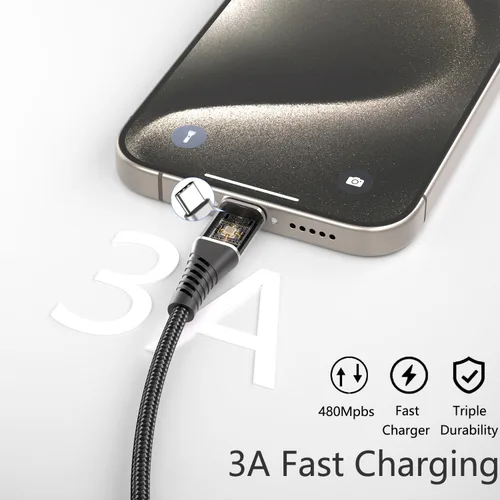 Vista 4 de Cable USB a USB C de 1 pie, paquete de 5 cables cortos de 8 pulgadas USB-C de 60 W de carga rápida para iPhone 18 Pro Max, iPhone Duo 17 16 15