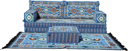 Vista 42 de arabicsofa Sofá Tradicional Árabe para Piso – Juego de Cojines Modulares para Sala de Estar Azul
