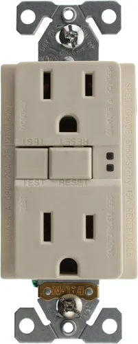 Vista 2 de Eaton GFCI - Receptáculo dúplex de autocomprobación 15A -125V con placa de pared de tamaño estándar, almendra clara