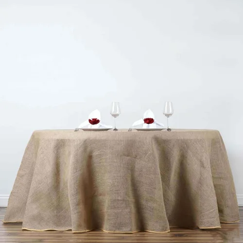Vista 48 de Efavormart Mantel Redondo de Arpillera Sintética de Yute Natural de 90 Pulgadas - Cubierta de Mesa Rústica Boho Chic Estilo Granja para Navidad