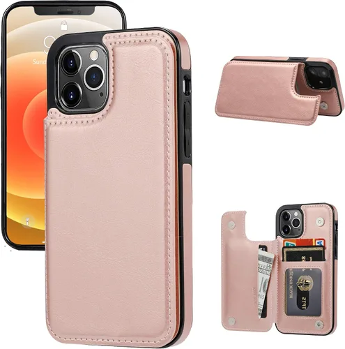 Vista 17 de Funda tipo cartera compatible con iPhone 12 Pro/12, funda protectora delgada con tarjetero, funda premium de cuero sintético con función atril