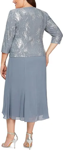Vista 3 de Alex Evenings Vestido tipo chaqueta con botones frontales y longitud del té para mujer