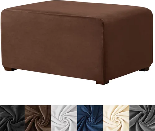 Vista 13 de HFCNMY Funda para Otomán Rectangular, Fundas Deslizables de Terciopelo Elástico Rectangulares Cubiertas Gruesas Funda Deslizable para Otomanes Beige