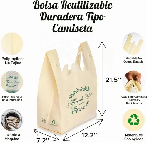 Vista 2 de Simply Cool Paquete de 300 bolsas reutilizables "Thank You" ecológicas para comestibles de 21.5 x 12.2 x 7.2 pulgadas, bolsas de compras duraderas