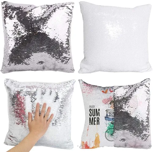 Vista 13 de H-E Funda de cojín cuadrada en blanco reversible con lentejuelas mágicas deslizantes para sublimación (azul)