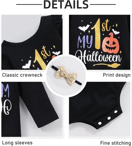 Vista 3 de Conjunto de mameluco con estampado de calabaza para niñas de 0 a 18 meses