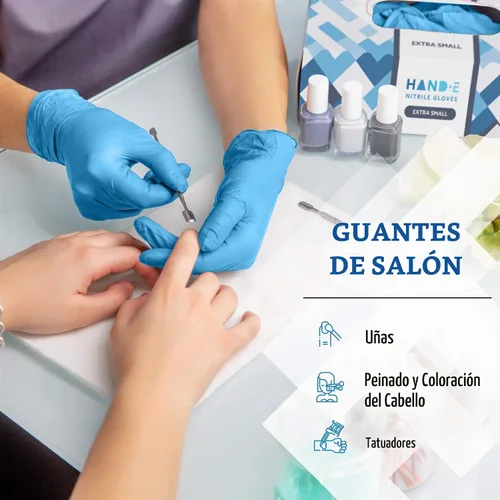Vista 6 de Guantes desechables de nitrilo azul Hand-E Touch - Guantes de examen médico sin látex, sin polvo, seguros para alimentos, para cocinar