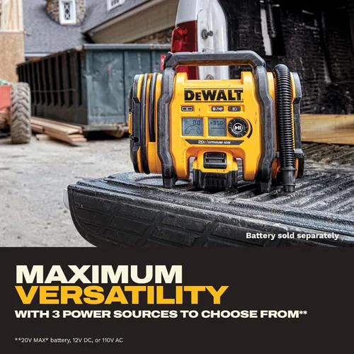 Vista 14 de DEWALT Inflador de neumáticos, compresor de aire portátil de 20V MAX, bomba de aire para automóvil con apagado automático, luz LED, solo herramienta
