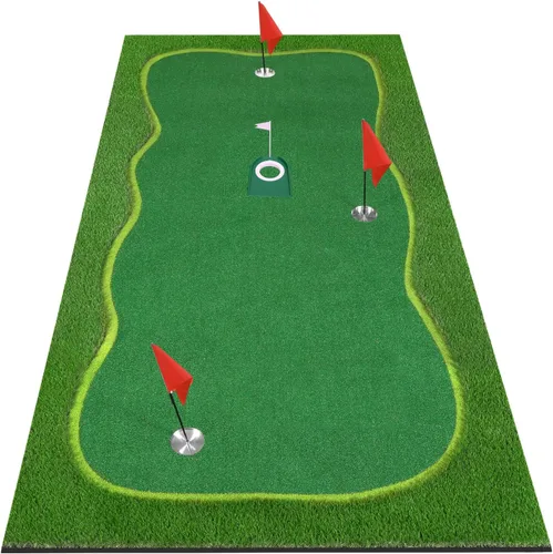 Vista 13 de Chriiena Alfombrilla de Golf para Practica, Alfombrilla de Golf Verde Grande, Alfombrilla Profesional de Entrenamiento de Golf